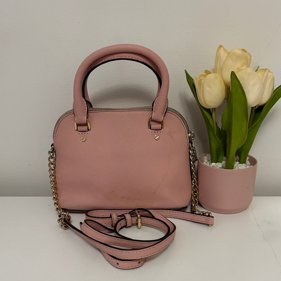 Michael Kors 💗Cindy Mini Blush Pink Satchel with Strawberry Floral Charm - Picture 4 of 8